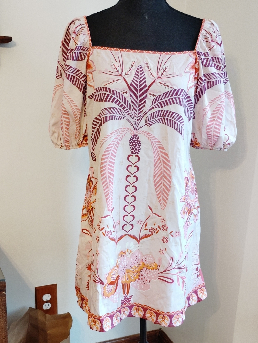 SHEIN Pink & Mauve Floral Square-Neck Mini Dress
